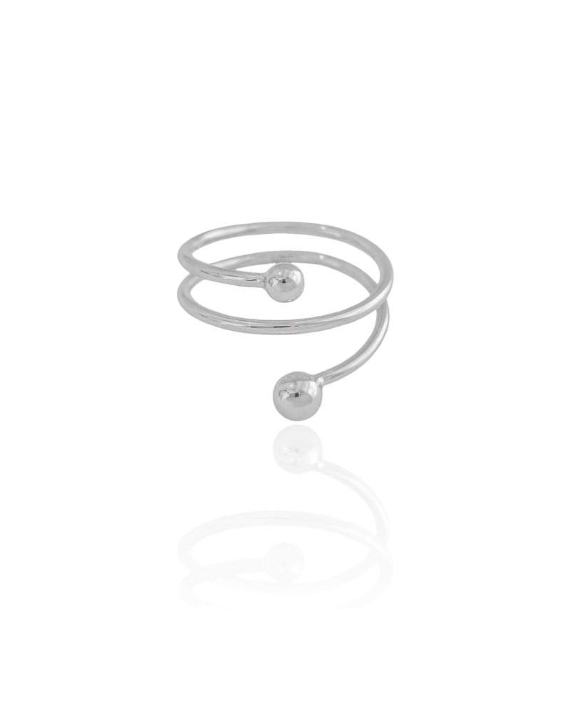 Anel Espiral Bolinhas Lisas Tamanho 24 Ródio Branco