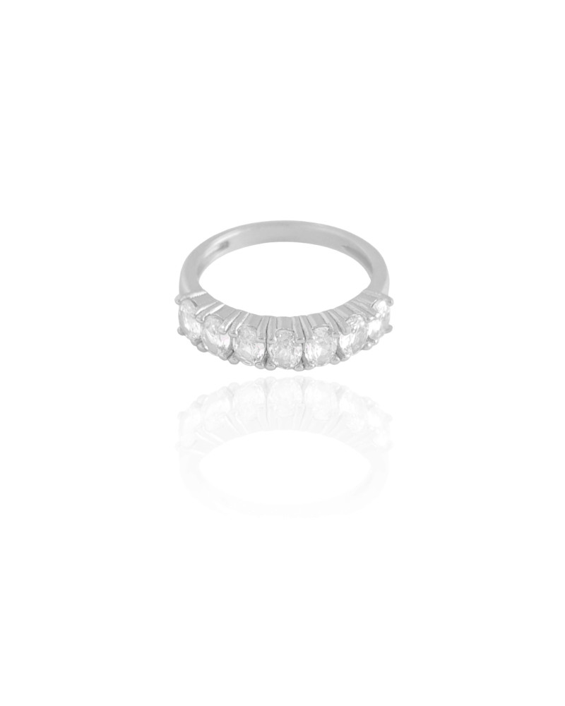 Anel Cravejado Oval Cristal Tamanho 19 Ródio Branco