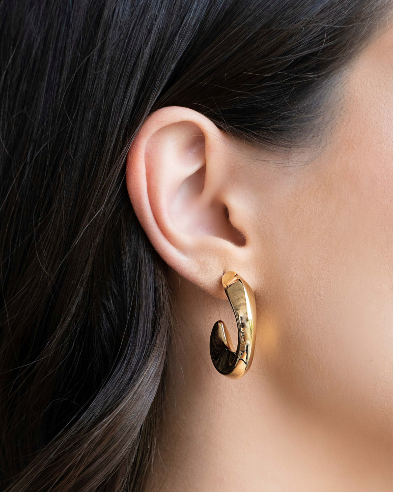 Brinco Argola Detalhada Lisa 3.1 cm Banhada a Ouro 18K