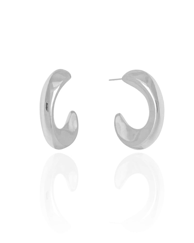Brinco Argola Detalhada Lisa 3.1 cm Ródio Branco