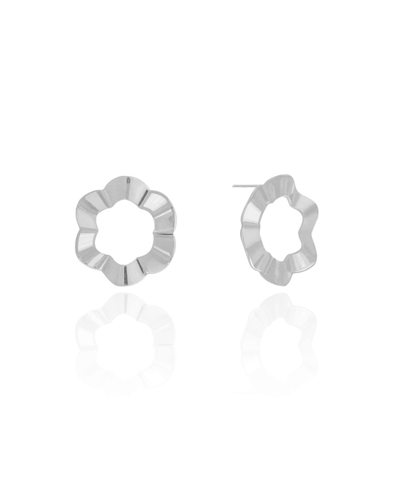 Brinco Flor Vazada Orgânica 2.0 cm Ródio Branco