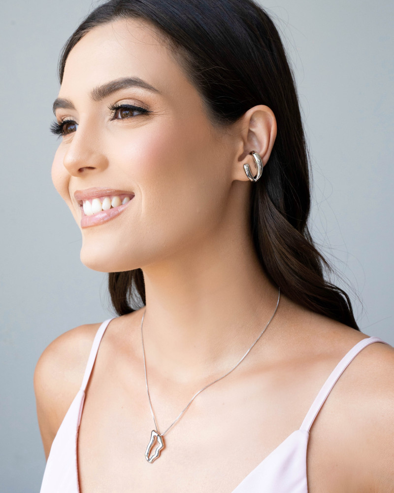 Ear Cuff Dois Filetes Lisos Ródio Branco