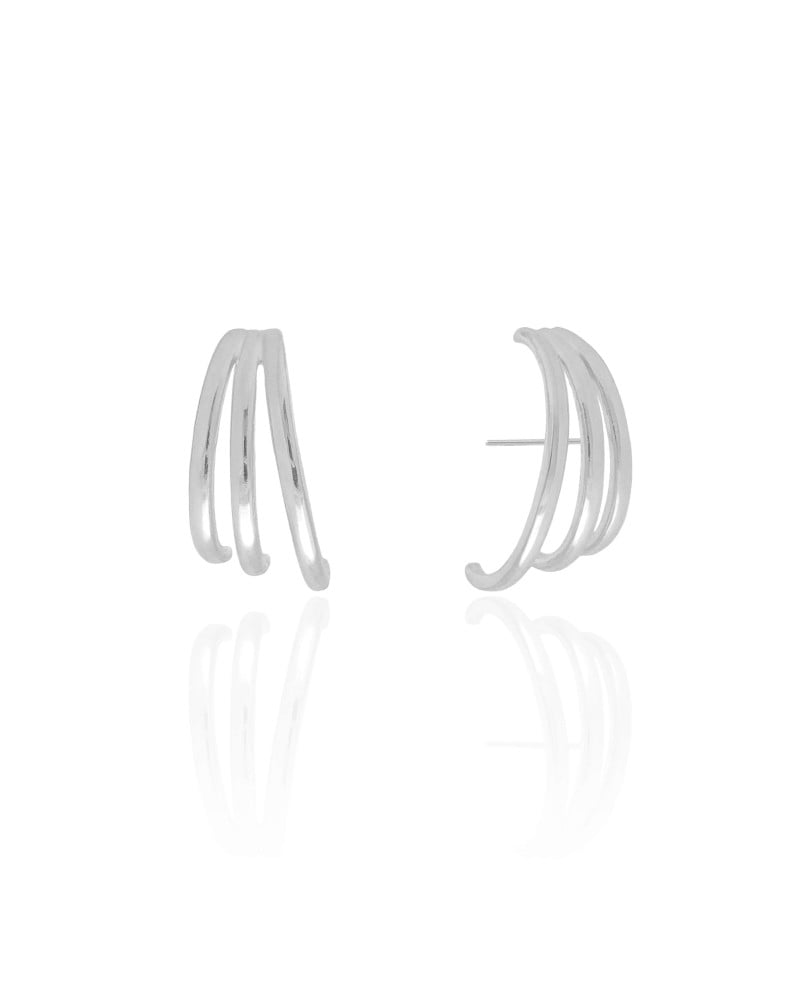 Ear Hook Três Filetes Lisos Ródio Branco