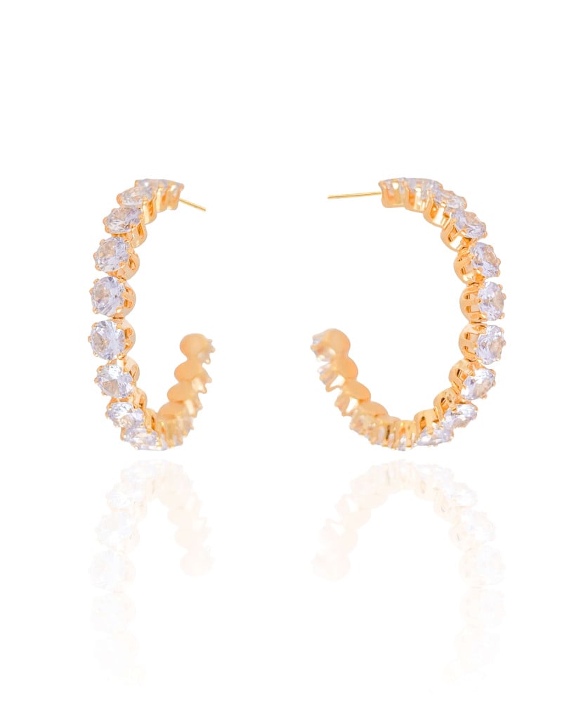 Brinco Argola Pontos de Luz Cristal 3.7 cm Banhado a Ouro 18K