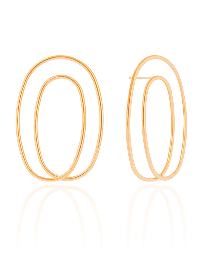 Brinco Fio Oval Duas Voltas 5.0 cm Banhado a Ouro 18K