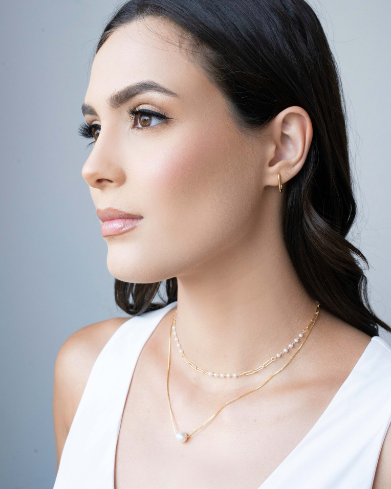 Choker Elos Detalhados com Pérolas Banhado a Ouro 18K