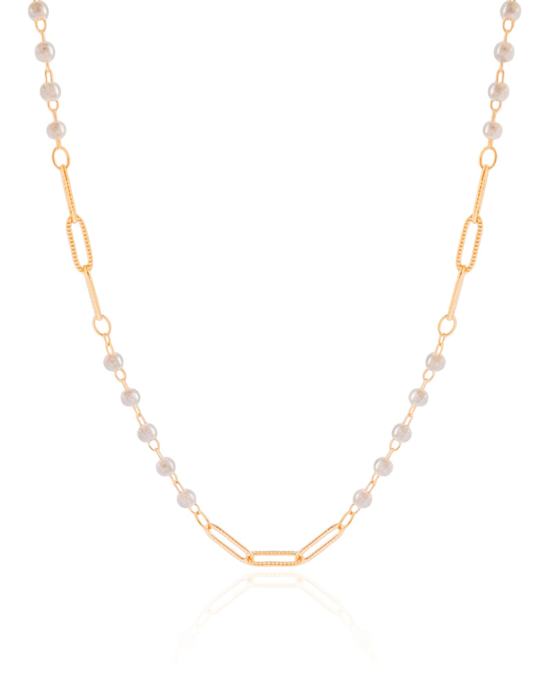 Choker Elos Detalhados com Pérolas Banhado a Ouro 18K