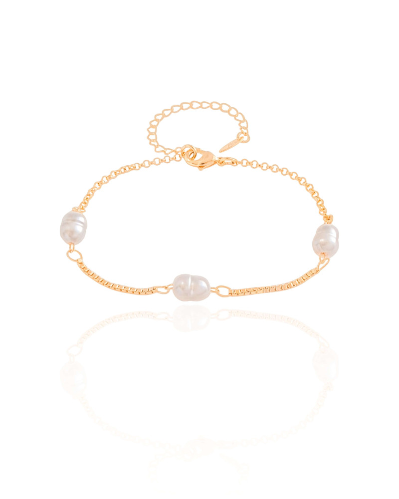 Pulseira Pérolas Barrocas e Veneziana Banhado a Ouro 18K