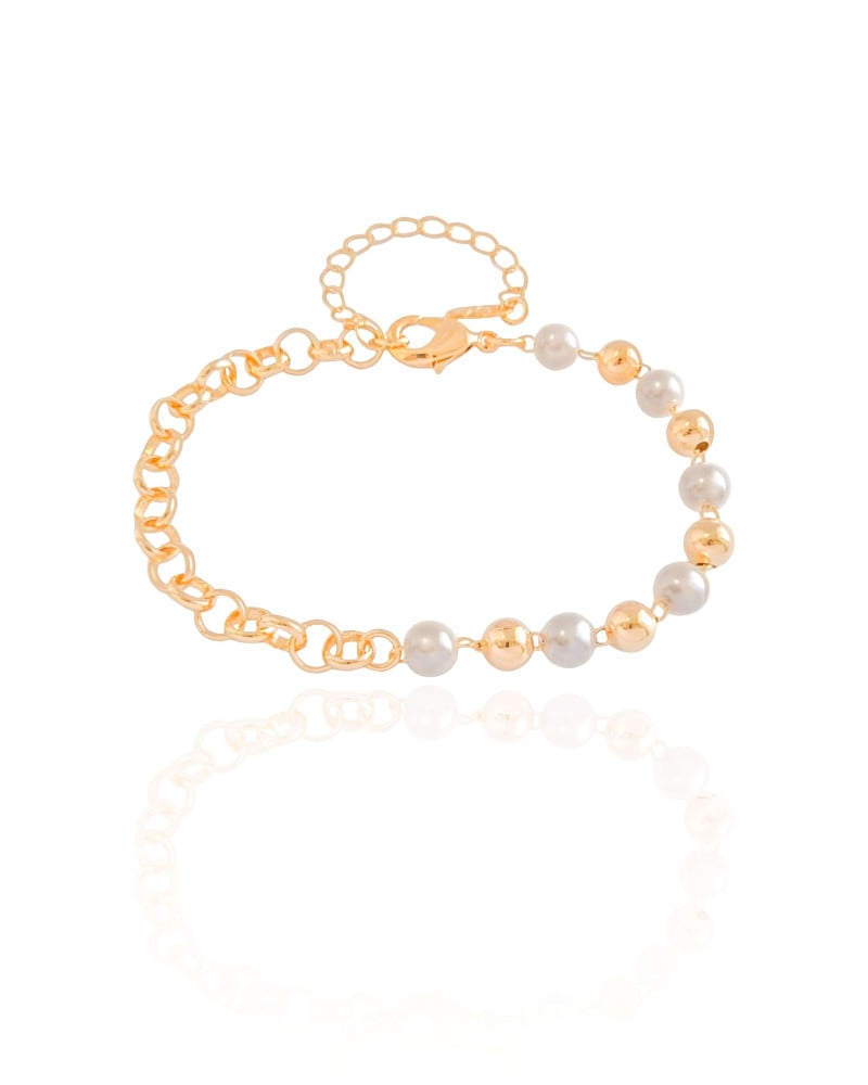 Pulseira Elos com Bolas e Pérolas Banhado a Ouro 18K