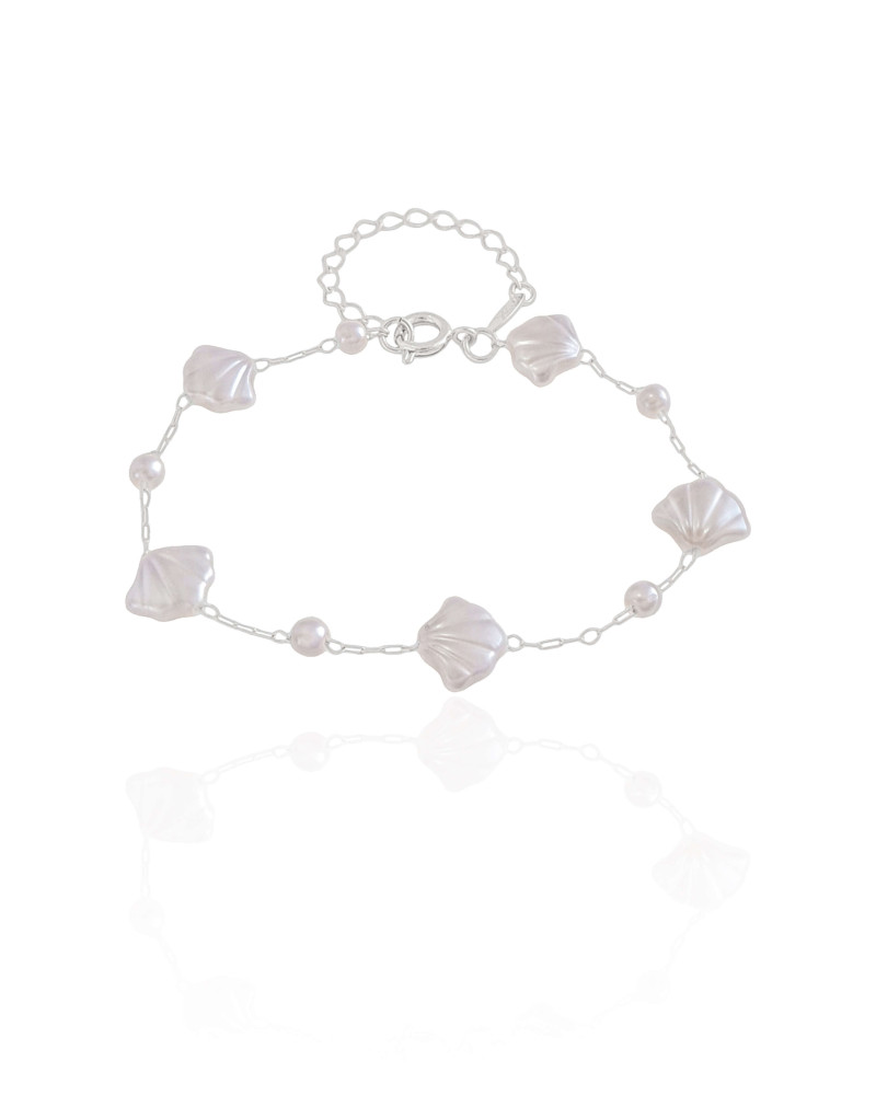 Pulseira Conchas em Pérola Ródio Branco
