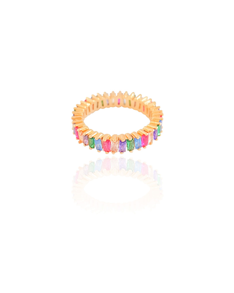 Anel Baguetes Coloridas Tamanho 12 Banhado a Ouro 18K