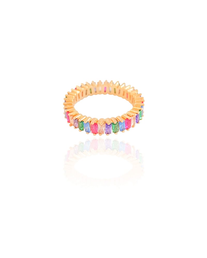 Anel Baguetes Coloridas Tamanho 18 Banhado a Ouro 18K