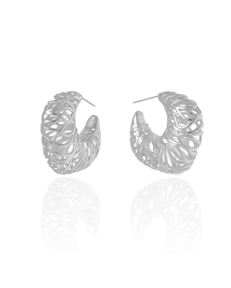 Brinco Argola Detalhada Vazada 2.8 cm Ródio Branco