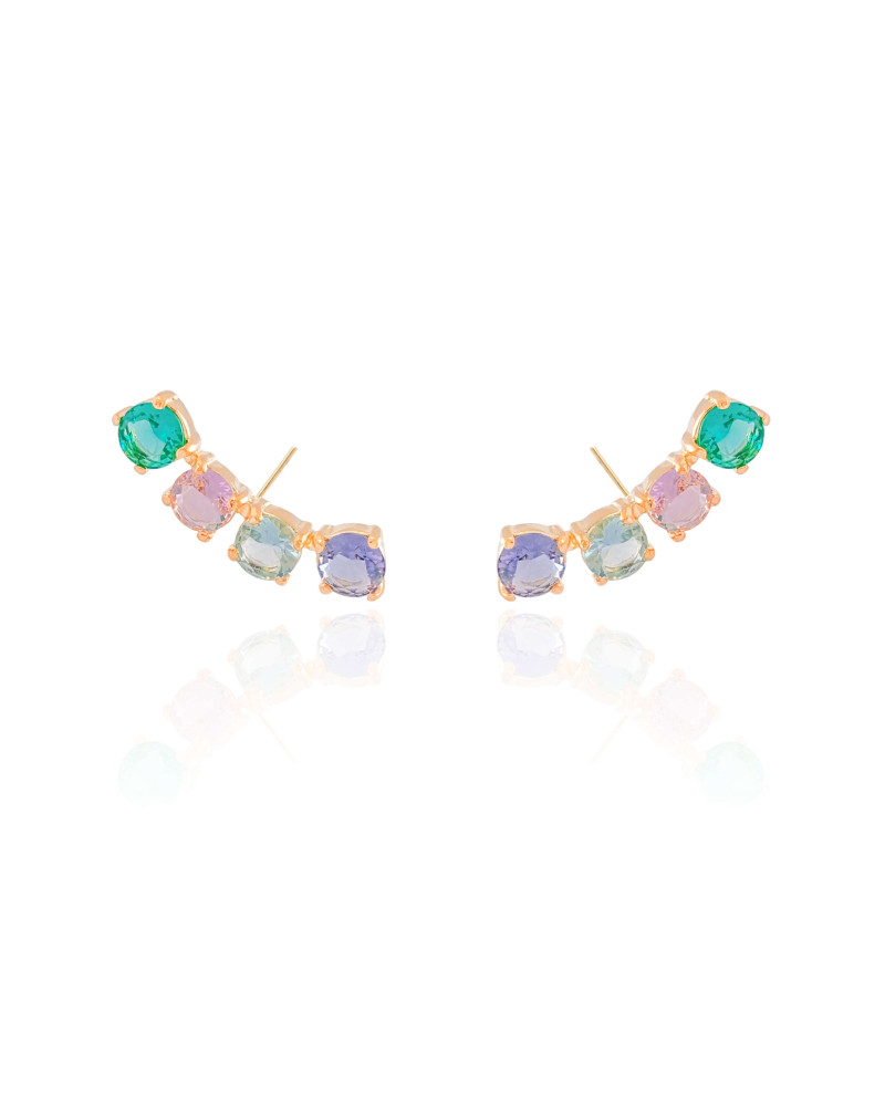 Ear Cuff Pontos de Luz Coloridos 2.9 cm Banhado a Ouro 18K
