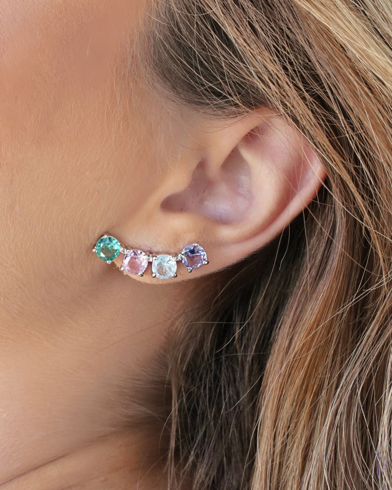Ear Cuff Pontos de Luz Coloridos 2.9 cm Ródio Branco