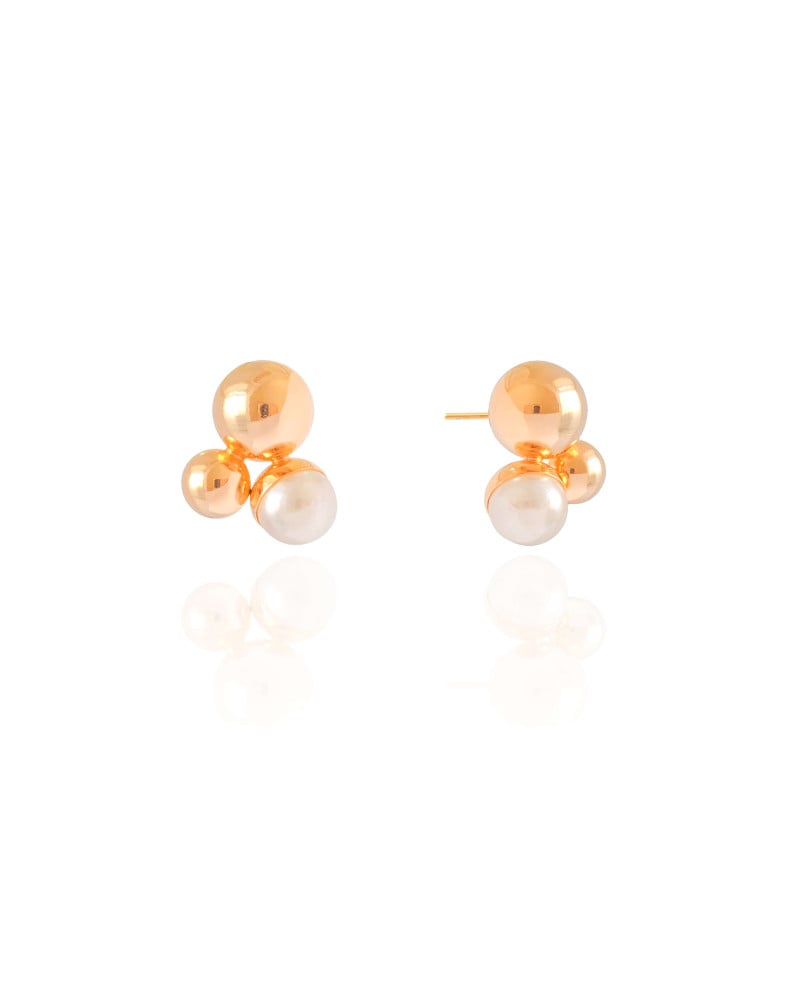 Brinco Bolas Lisas Pérola 1.6 cm Banhado a Ouro 18K