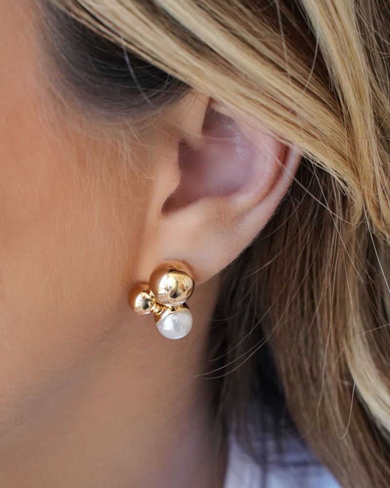 Brinco Bolas Lisas Pérola 1.6 cm Banhado a Ouro 18K