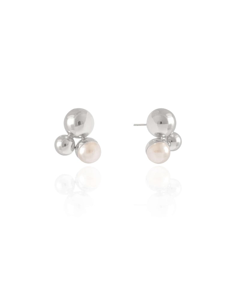 Brinco Bolas Lisas Pérola 1.6 cm Ródio Branco
