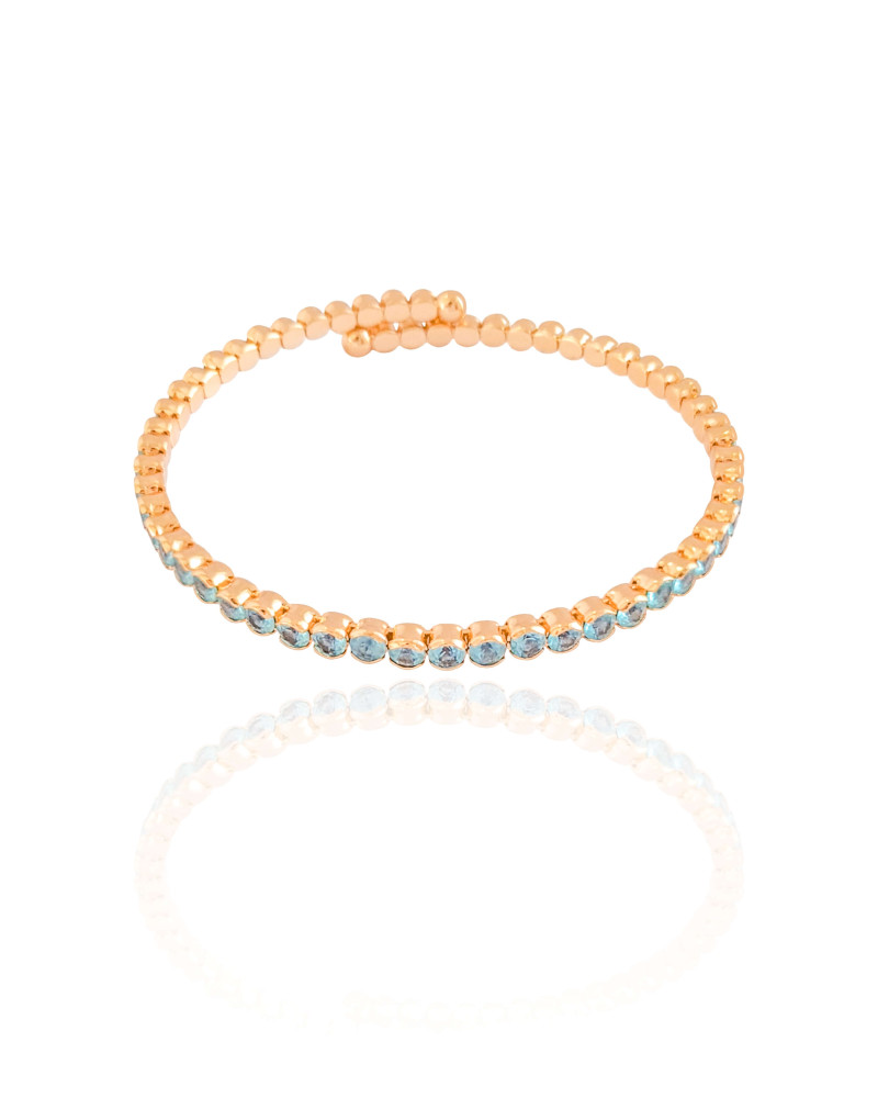 Bracelete Mola Cravejado Topazio Sky 4 mm Banhado a Ouro 18K
