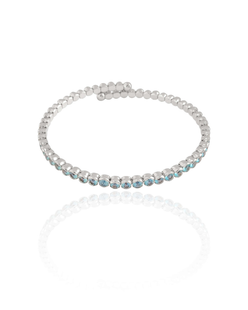 Bracelete Mola Cravejado Topazio Sky 4 mm Ródio Branco