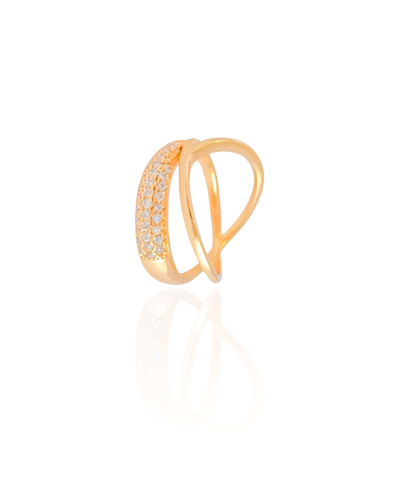 Anel Entrelaçado Cravejado Cristal Tamanho 18 Banhado a Ouro 18K