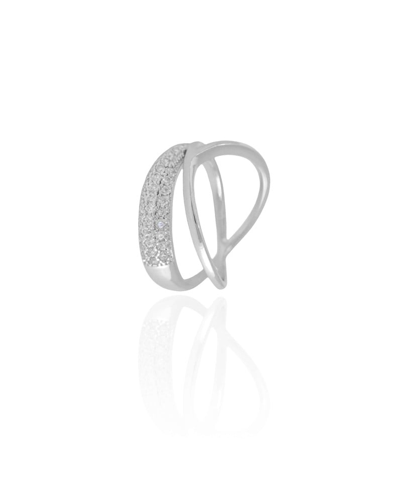 Anel Entrelaçado Cravejado Cristal Tamanho 21 Ródio Branco