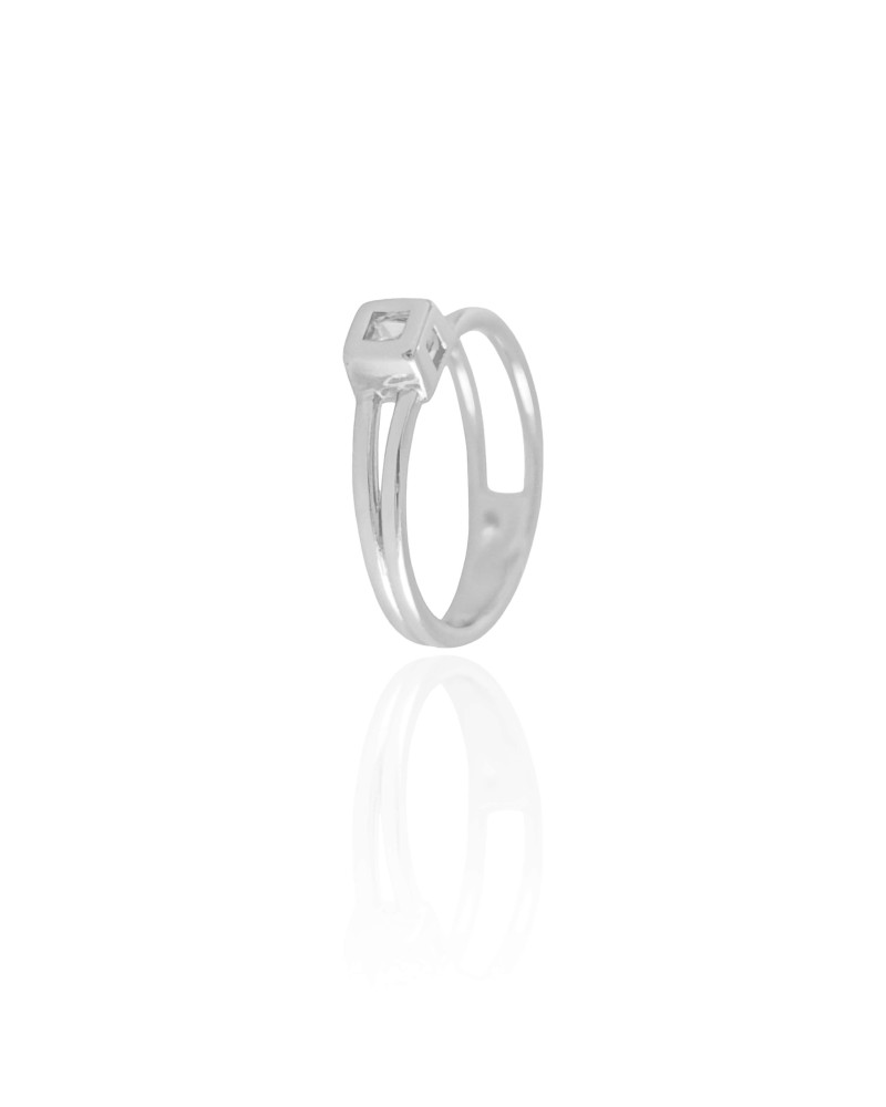 Anel Vazado Quadrado Cristal Tamanho 16 Ródio Branco