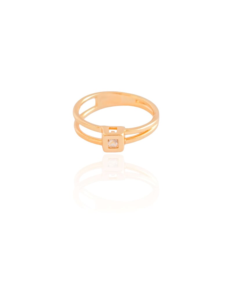 Anel Vazado Quadrado Cristal Tamanho 22 Banhado a Ouro 18K
