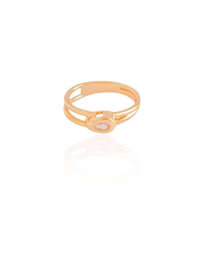 Anel Vazado Gota Cristal Tamanho 18 Banhado a Ouro 18K