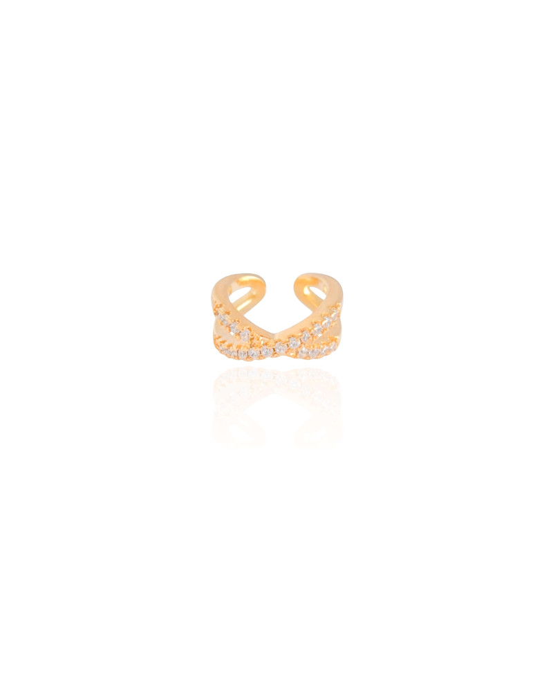 Piercing em X Cravejado Cristal Banhado a Ouro 18K