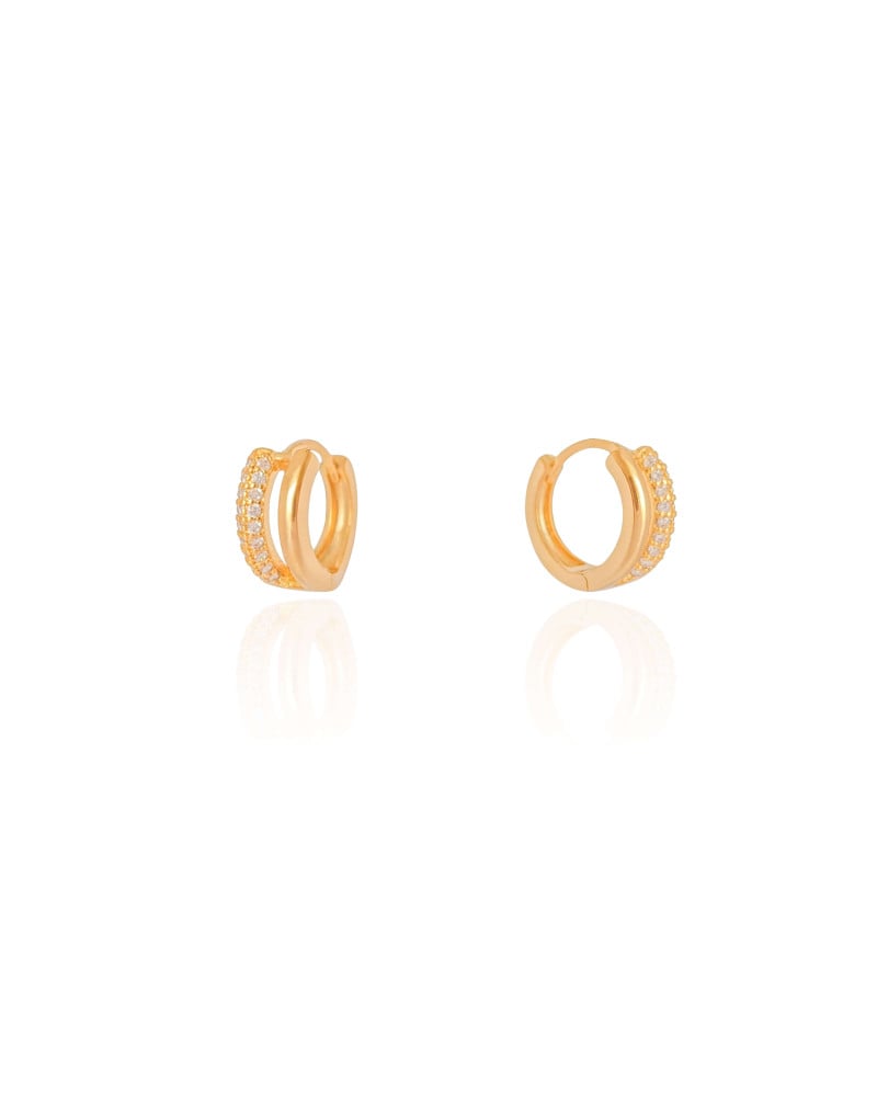 Brinco Argola Click Vazada Cravejada Cristal 1.3 cm Banhado a Ouro 18K