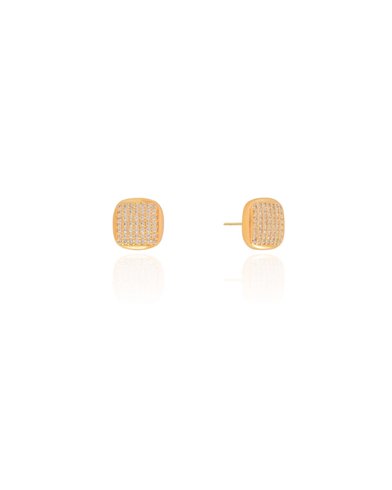 Brinco Quadrado Cravejado Cristal 1.0 cm Banhado a Ouro 18K