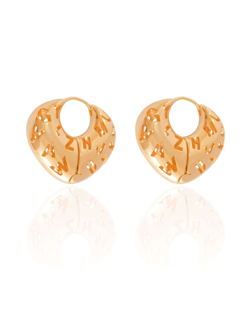 Brinco Argola Click Letras Detalhes Vazados 2.5 cm Banhado a Ouro 18K