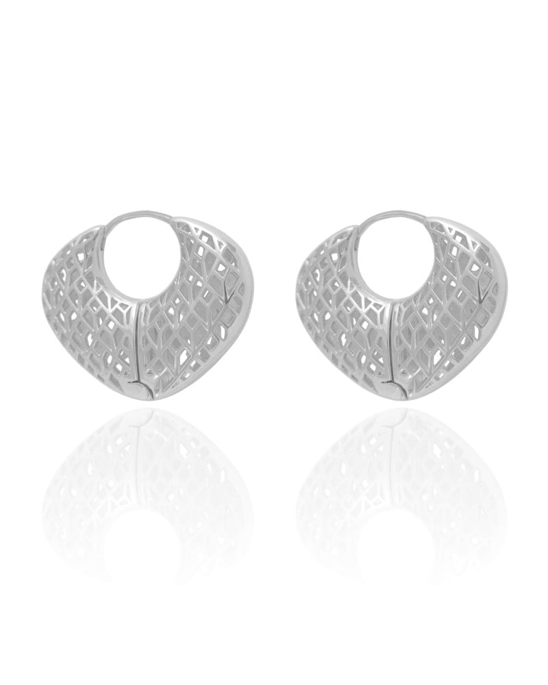 Brinco Argola Click Letras Detalhes Vazados 2.5 cm Ródio Branco
