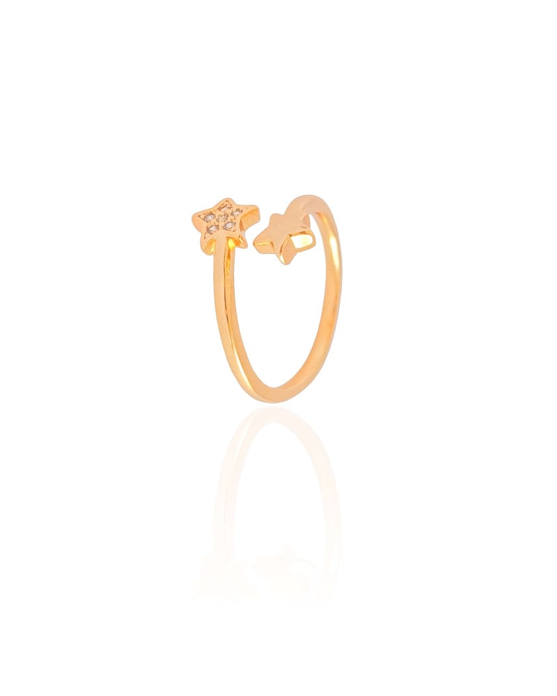 Anel Ajustável Estrelas Cravejado Cristal Tamanho G Banhado a Ouro 18K