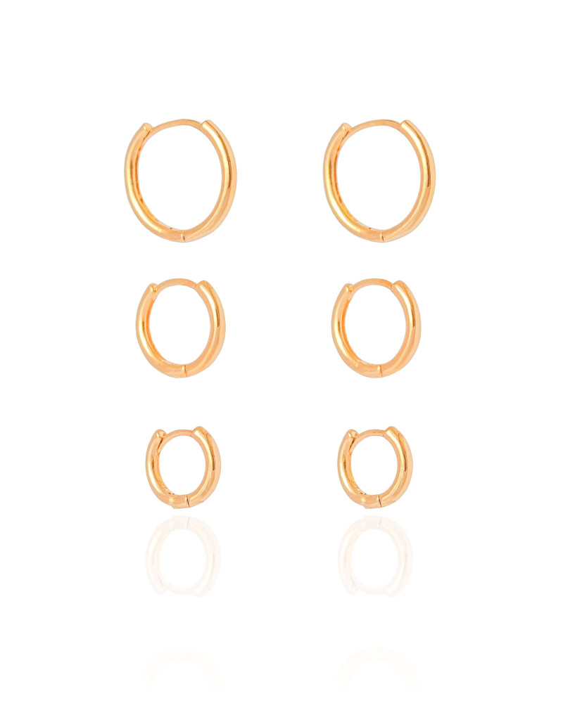 Trio de Argolas Lisas Banhado a Ouro 18K