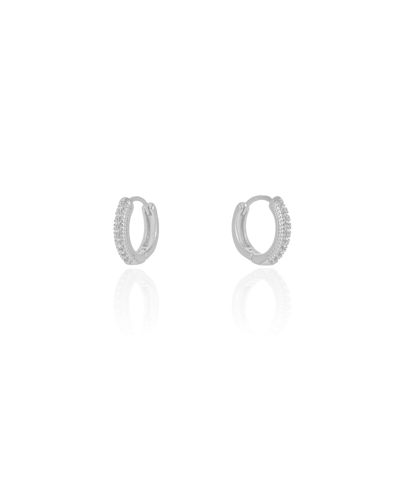 Brinco Argola Click Pontos de Luz Cristal 1.3 cm Ródio Branco
