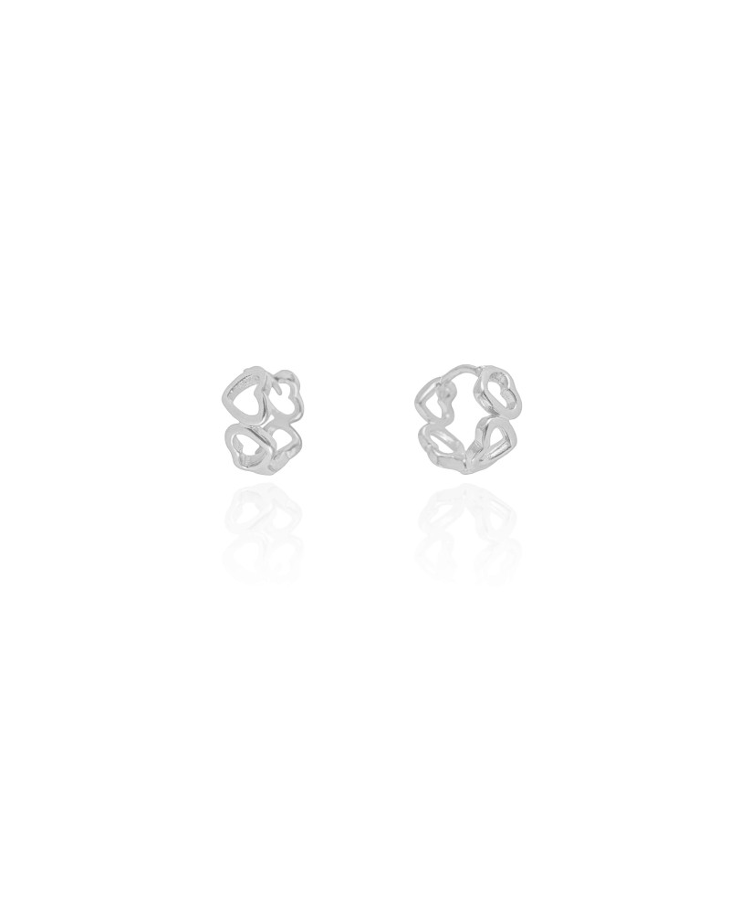 Brinco Argola Click Corações Vazados 1.1 cm Ródio Branco