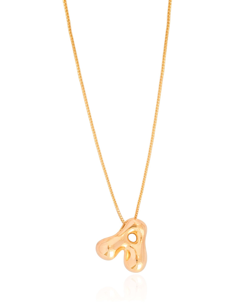 Gargantilha Veneziana Letra A 1.7 cm Bolha Banhado a Ouro 18K - 45 cm
