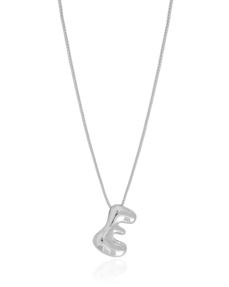 Gargantilha Veneziana Letra E 1.7 cm Bolha Ródio Branco - 45 cm