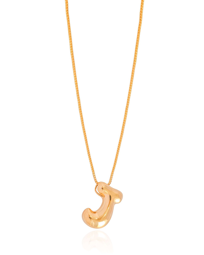 Gargantilha Veneziana Letra J 1.7 cm Bolha Banhado a Ouro 18K - 45 cm