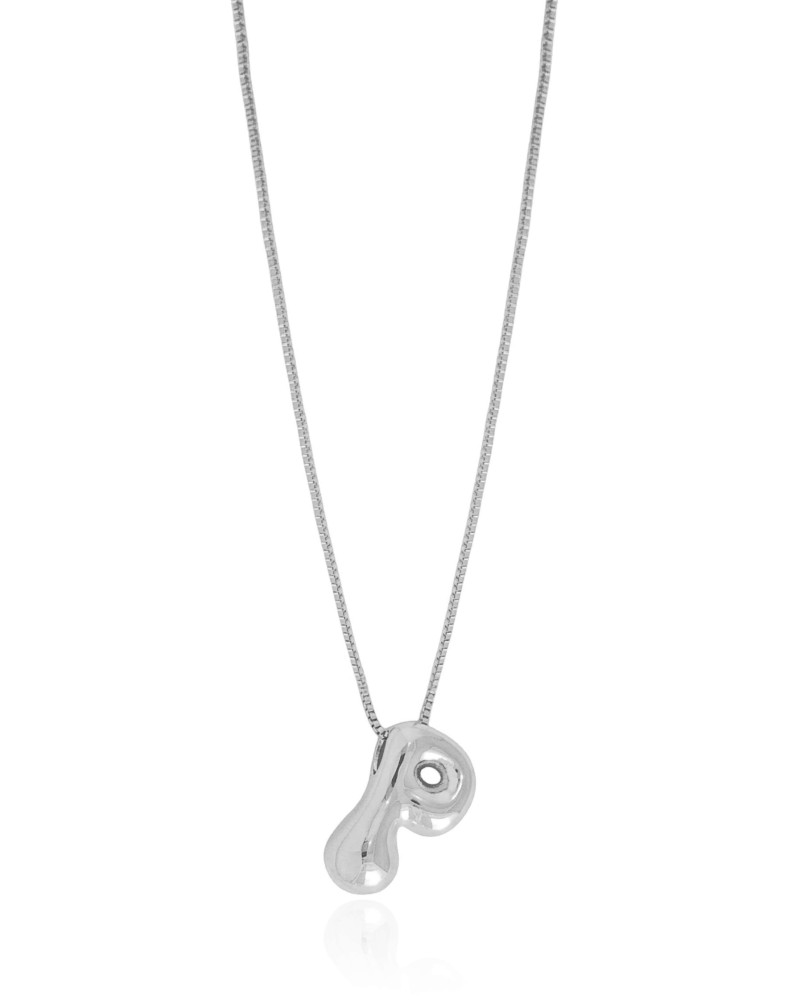 Gargantilha Veneziana Letra P 1.7 cm Bolha Ródio Branco - 45 cm