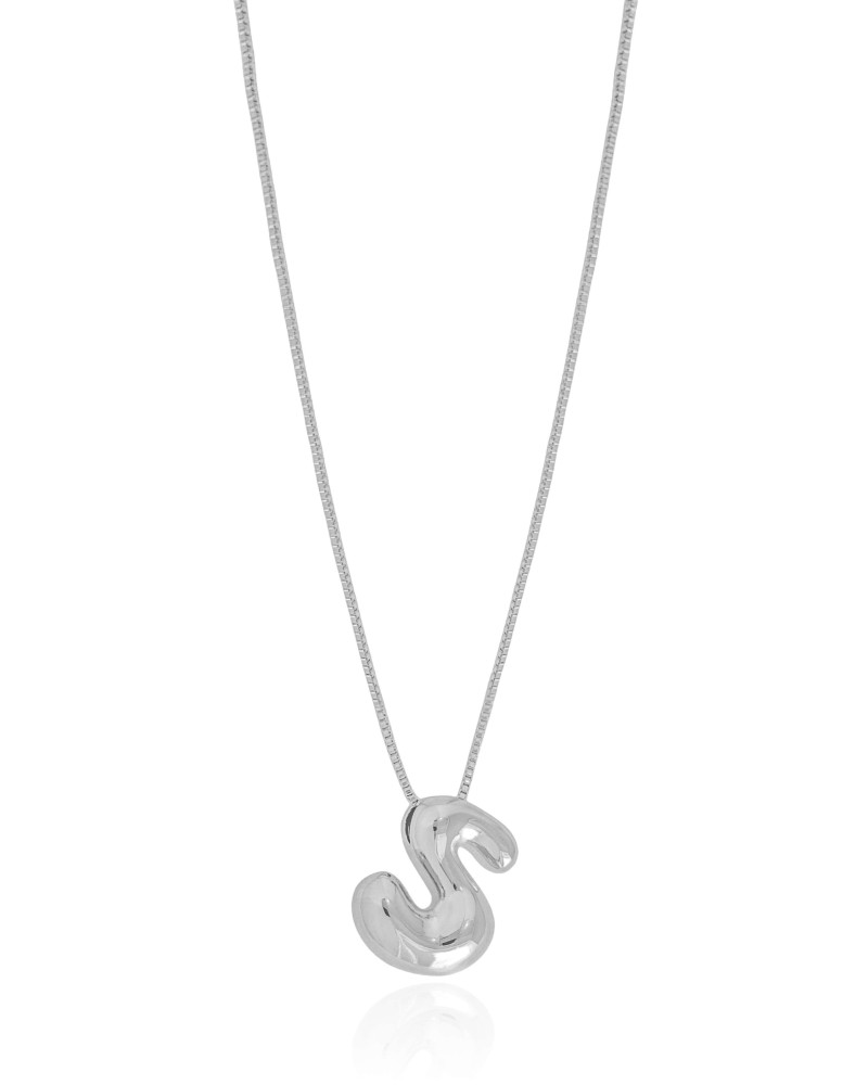Gargantilha Veneziana Letra S 1.7 cm Bolha Ródio Branco - 45 cm