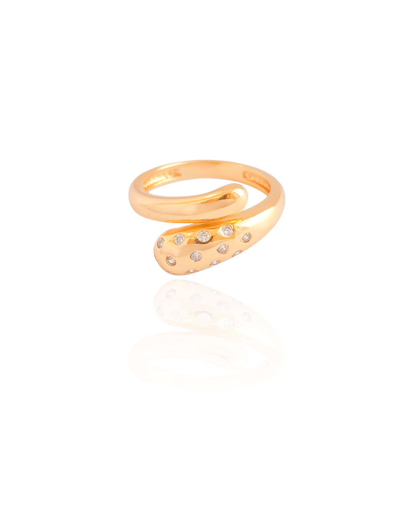 Anel Ajustável Cobra Cravejado Cristal Tamanho G Banhado a Ouro 18K