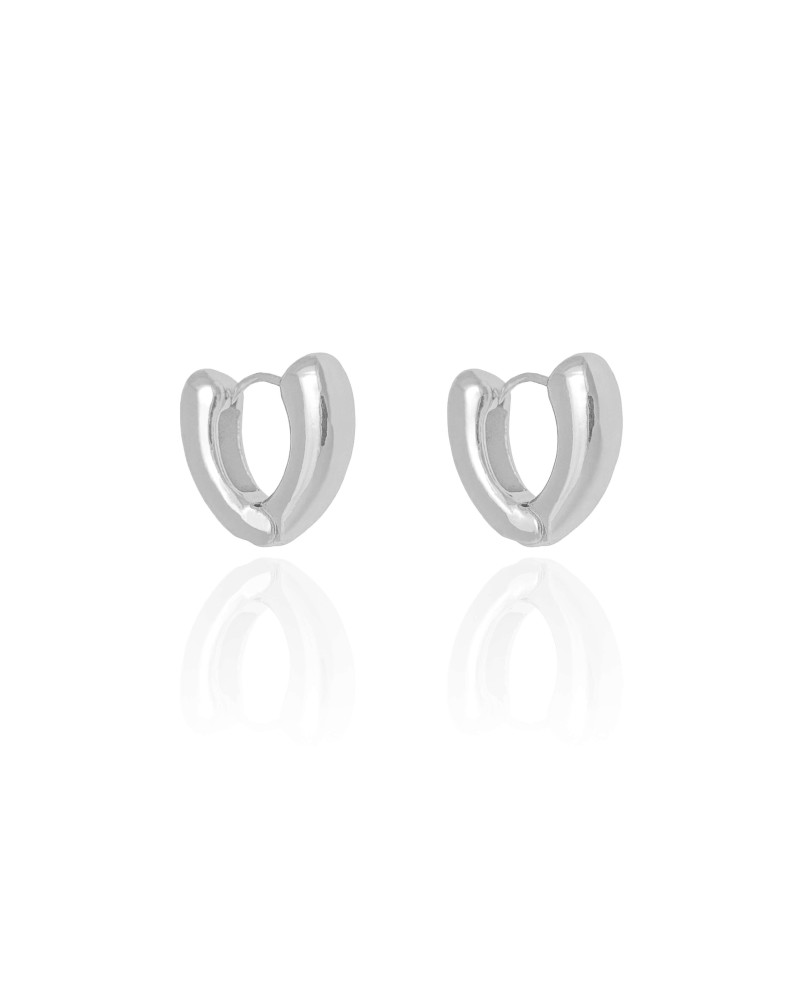 Brinco Argola Click Coração Liso 1.9 cm Banho Branco