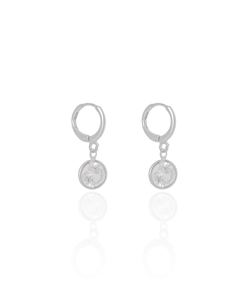 Brinco Argola Click Ponto de Luz Cristal 2.5 cm Ródio Branco
