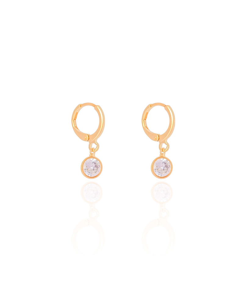 Brinco Argola Click Ponto de Luz Cristal 2.2 cm Banhado a Ouro 18K