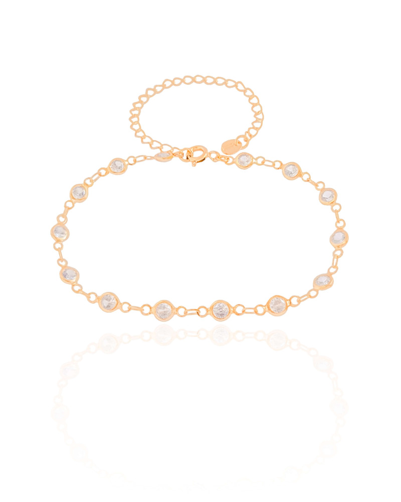 Tornozeleira Pontos de Luz Cristal Banhado a Ouro 18K