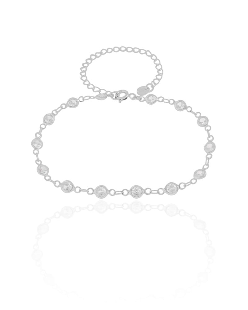 Tornozeleira Pontos de Luz Cristal Ródio Branco