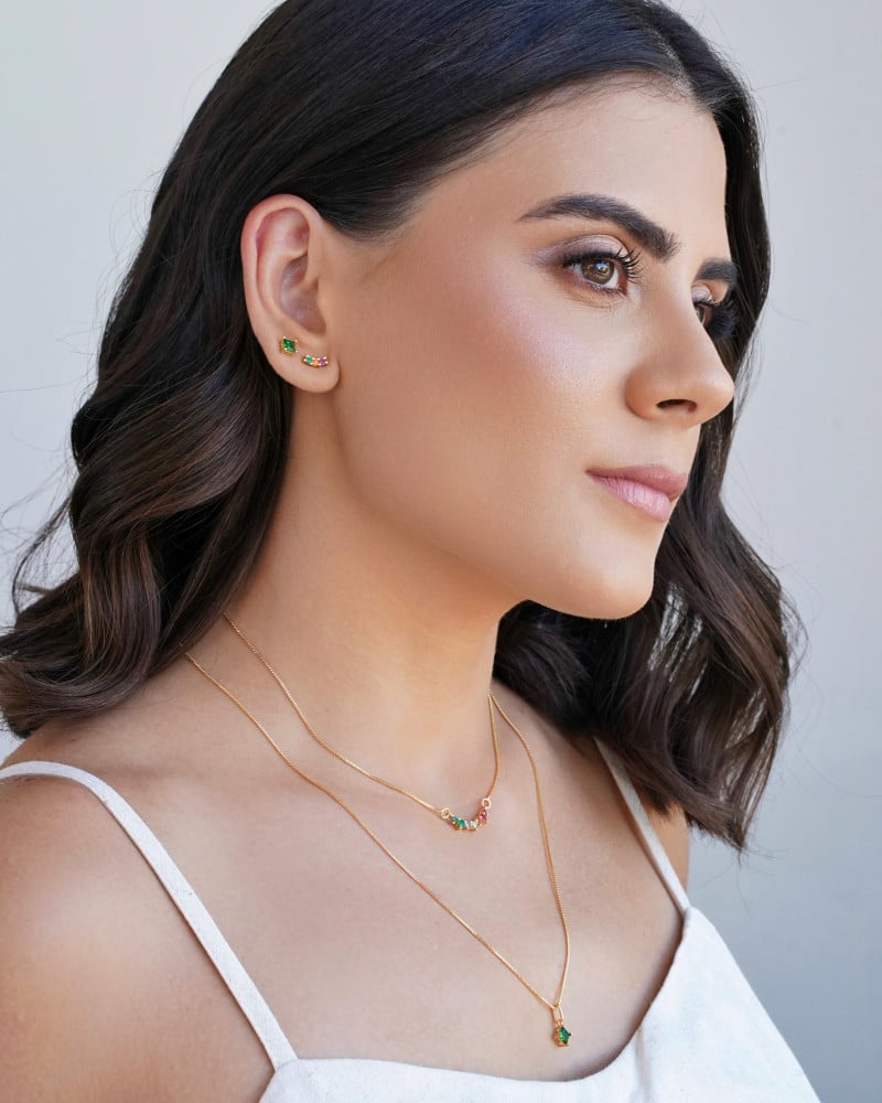 Brinco Pontos de Luz Coloridos Banhado a Ouro 18K